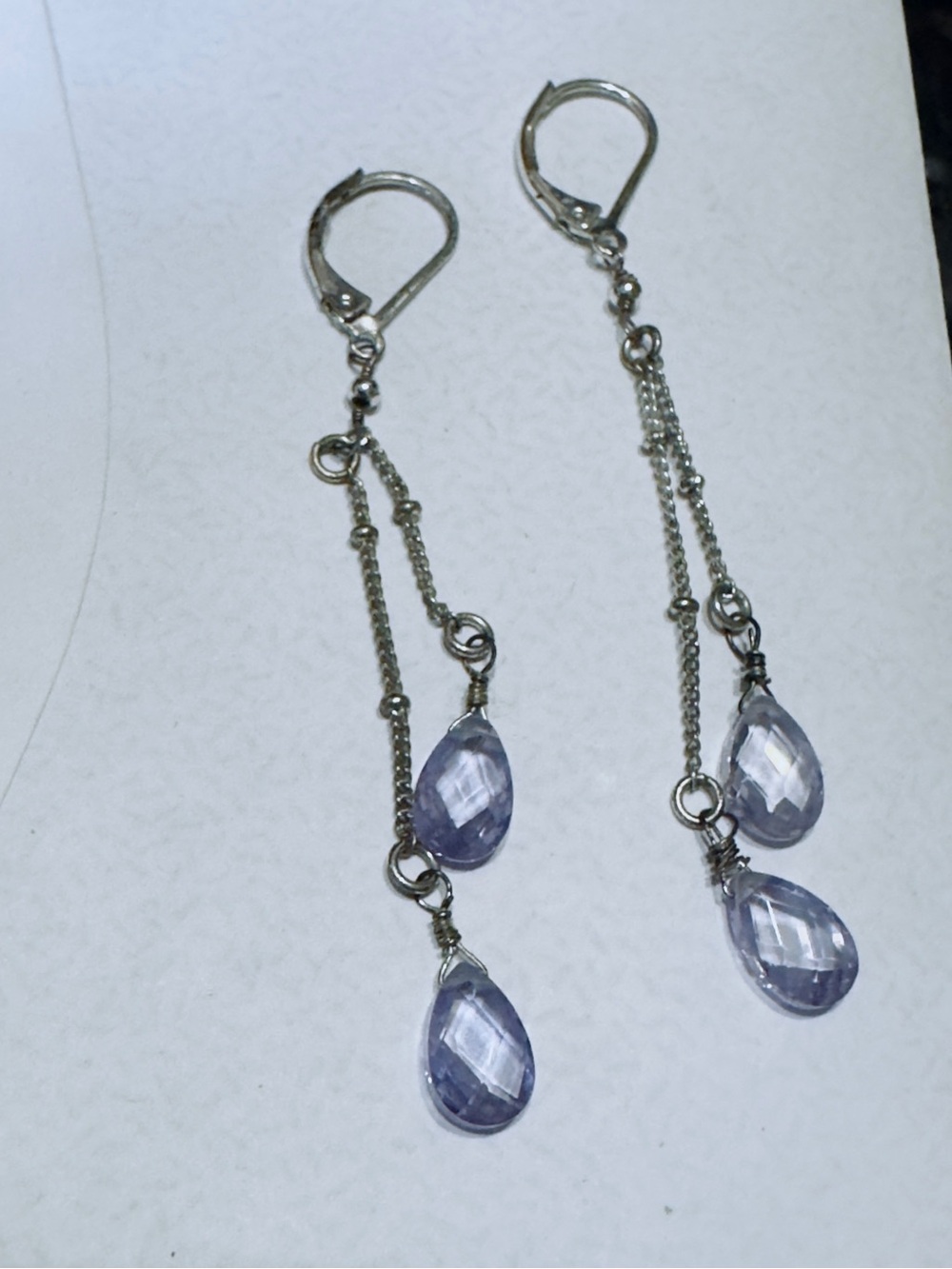 Lavender Crystal Drop Earrings Silver Tone Dangle Minimalist Costume Jewelry